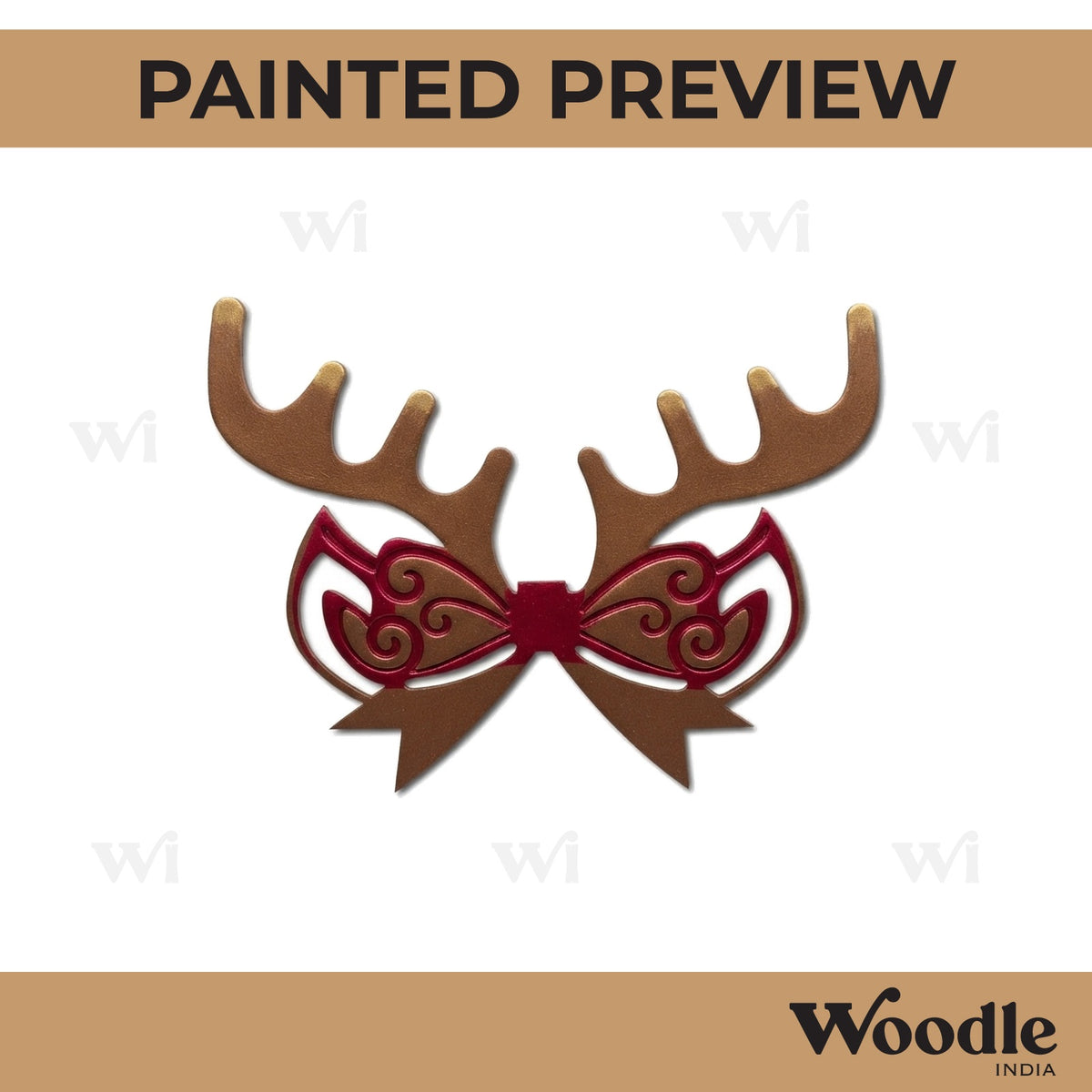 Reindeer Ribbon Christmas Cutout MDF Design 1
