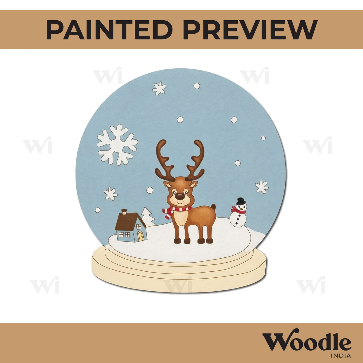Reindeer Snow Globe Christmas Pre Marked MDF Design 1