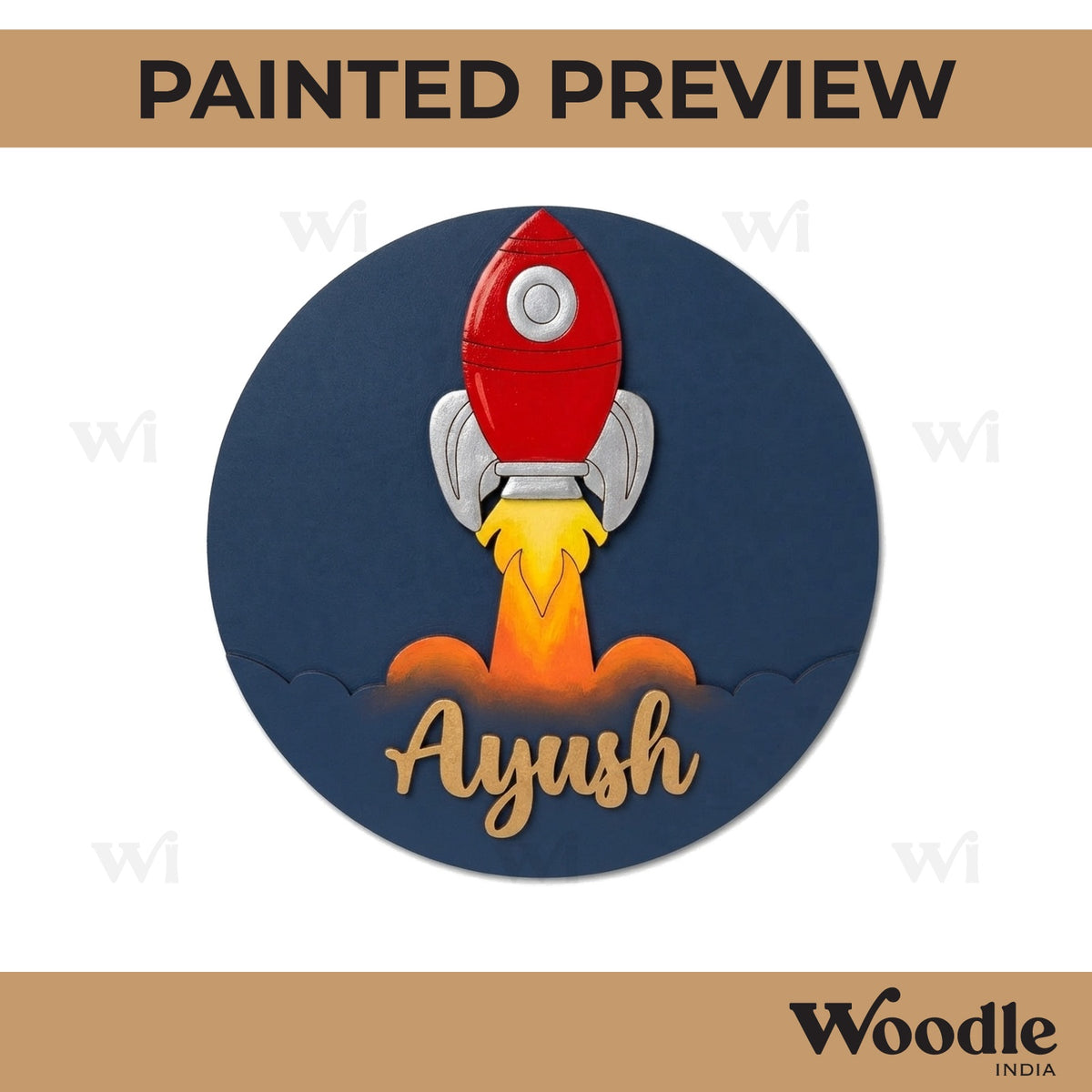Rocket Space Theme Nameplate MDF Design 1