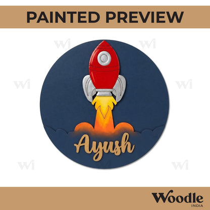 Rocket Space Theme Nameplate MDF Design 1
