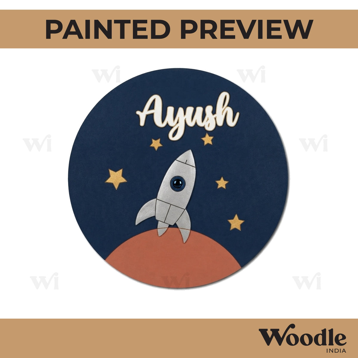 Rocket Space Theme Nameplate MDF Design 2