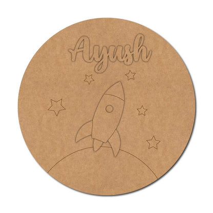 Rocket Space Theme Nameplate MDF Design 2