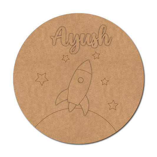 Rocket Space Theme Nameplate MDF Design 2