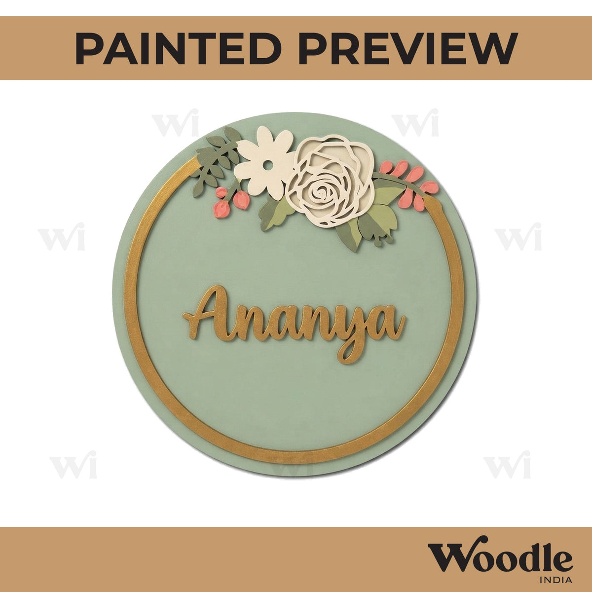 Rose Flower Round Nameplate MDF Design 1