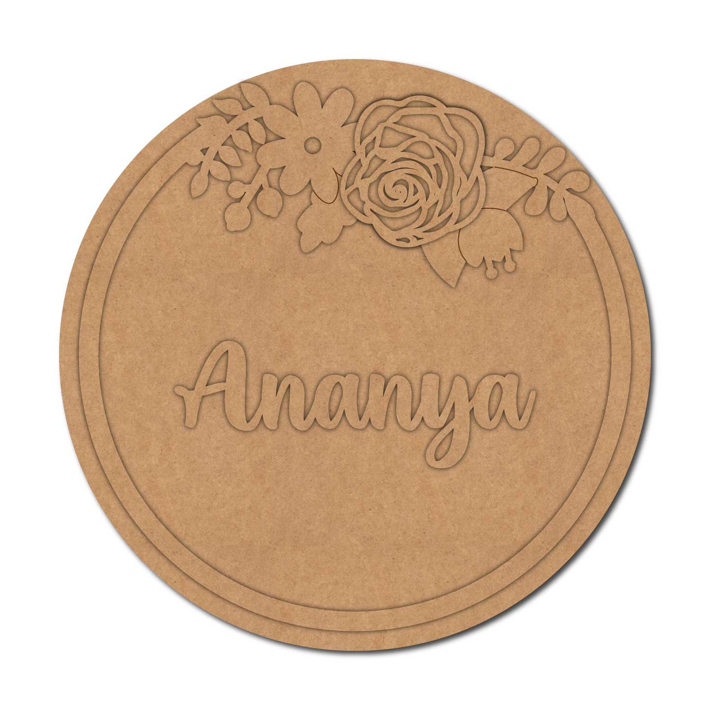 Rose Flower Round Nameplate MDF Design 1