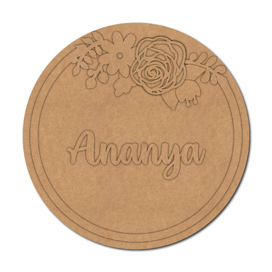 Rose Flower Round Nameplate MDF Design 1