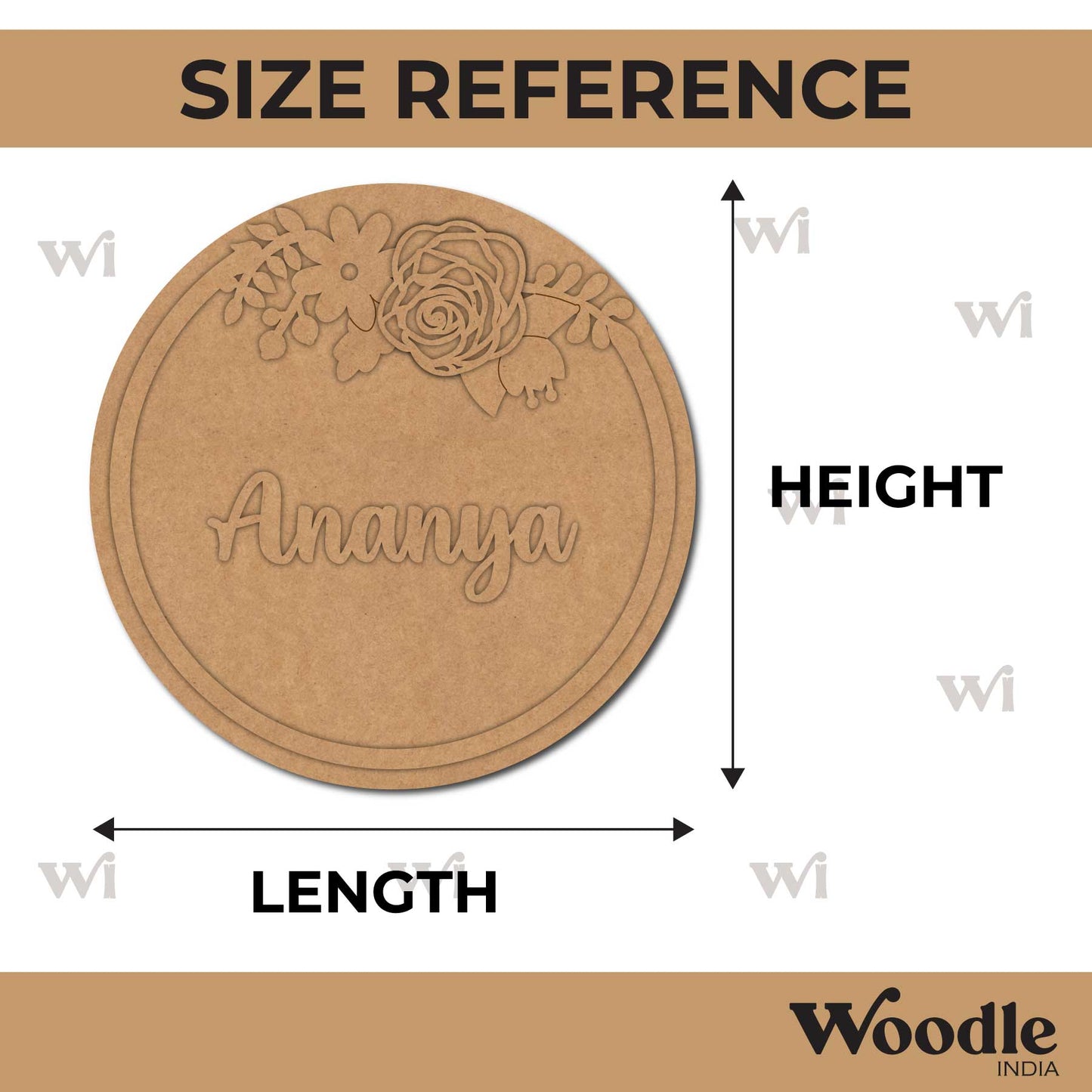 Rose Flower Round Nameplate MDF Design 1