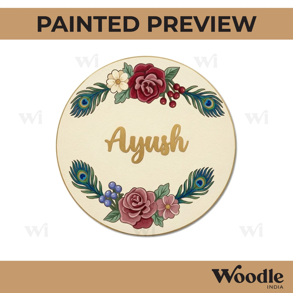 Rose Flower Round Nameplate MDF Design 2
