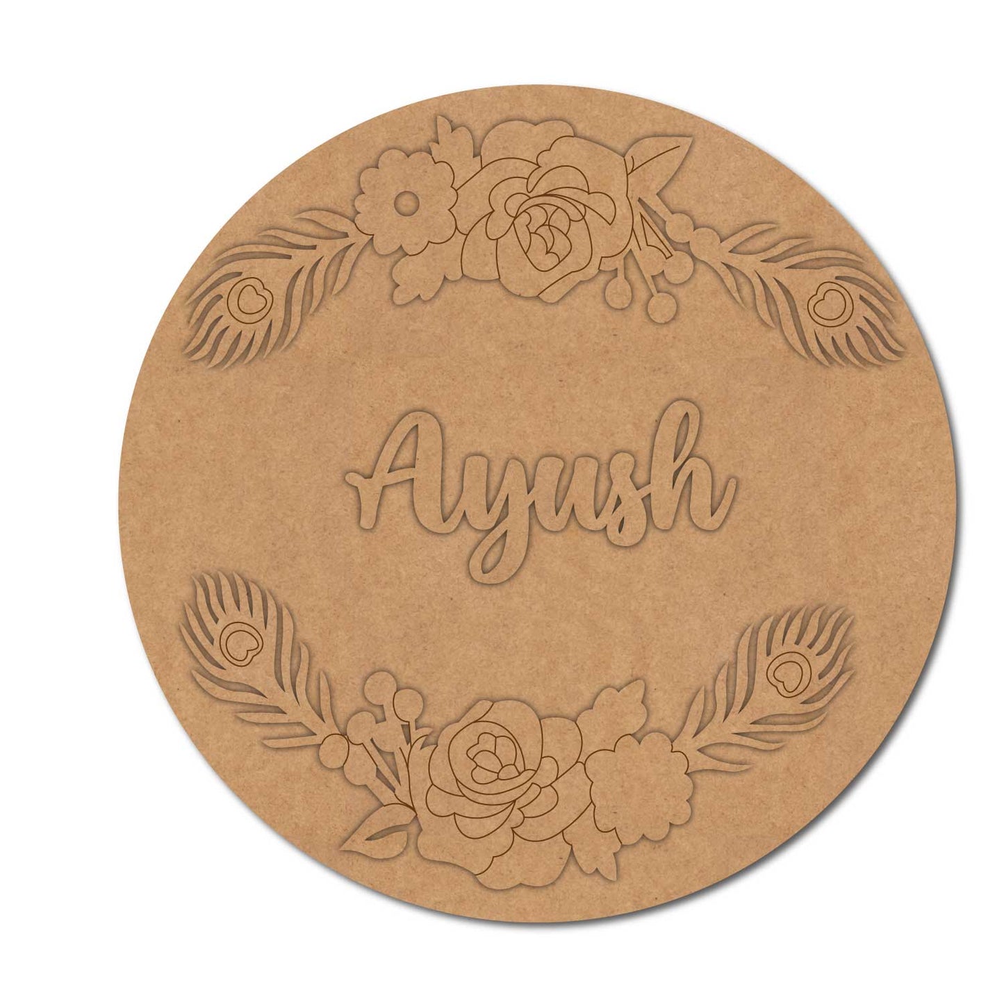 Rose Flower Round Nameplate MDF Design 2