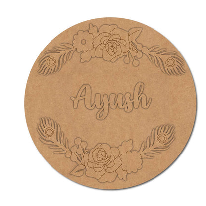 Rose Flower Round Nameplate MDF Design 2