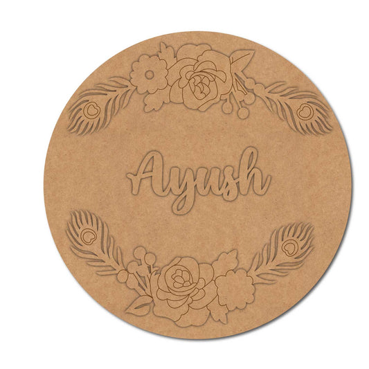 Rose Flower Round Nameplate MDF Design 2