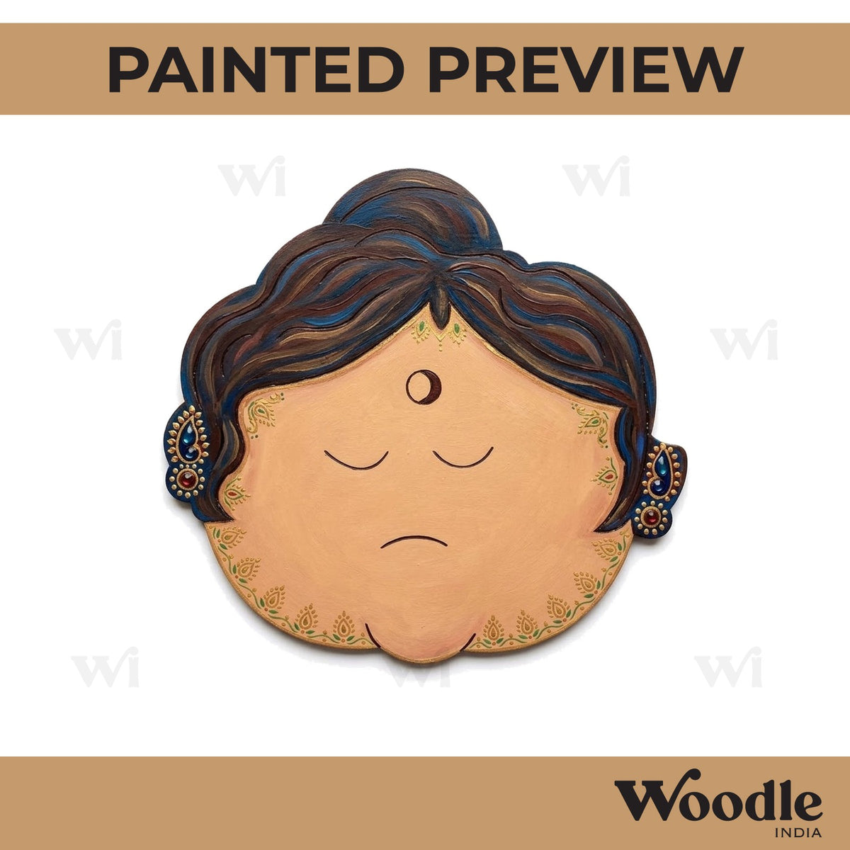Sad Indian Woman Face Pre Marked MDF Design 1