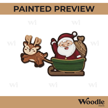 Santa Claus With Reindeer Christmas Pre Marked MDF Design 1