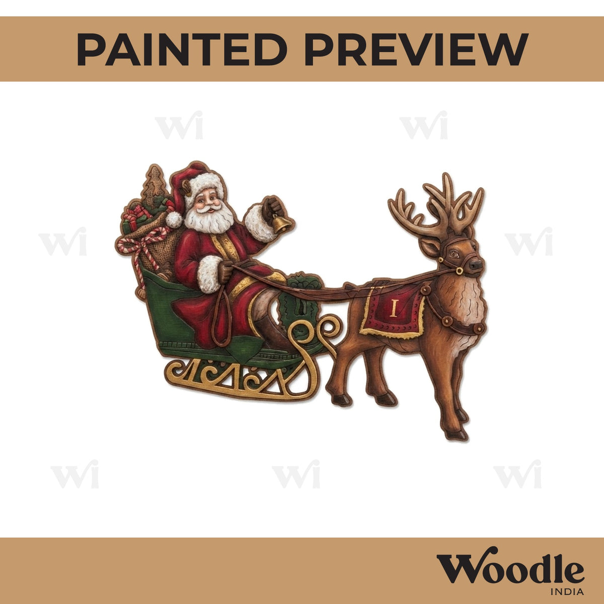 Santa Claus With Reindeer Christmas Pre Marked MDF Design 2