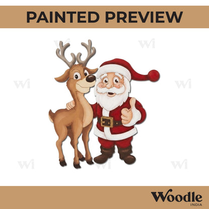 Santa Claus With Reindeer Christmas Pre Marked MDF Design 4