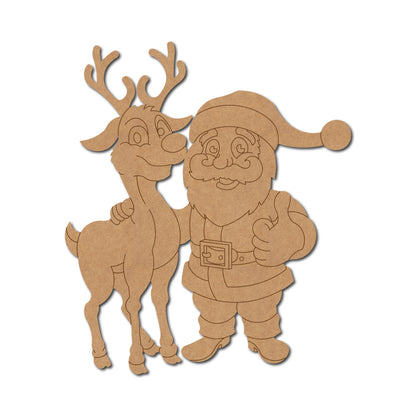 Santa Claus With Reindeer Christmas Pre Marked MDF Design 4