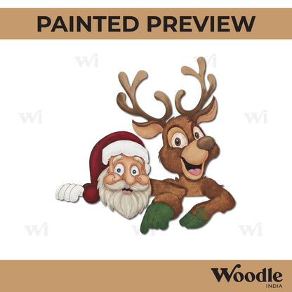 Santa Claus With Reindeer Christmas Pre Marked MDF Design 6