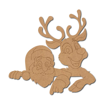 Santa Claus With Reindeer Christmas Pre Marked MDF Design 6