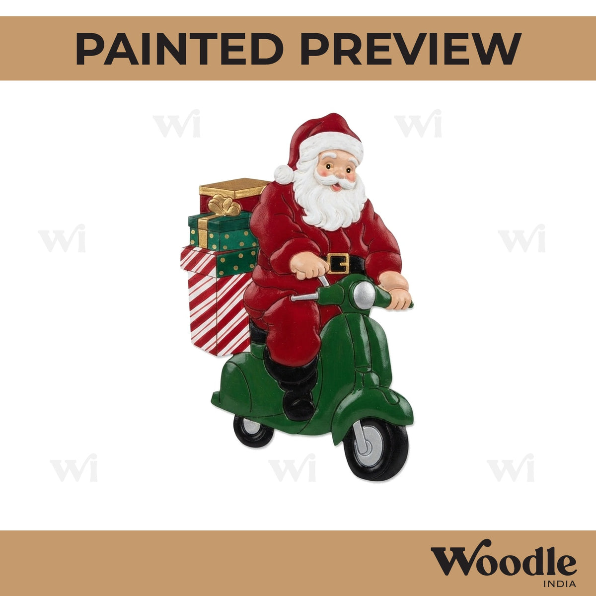Santa Claus On Scooter Christmas Pre Marked MDF Design 2