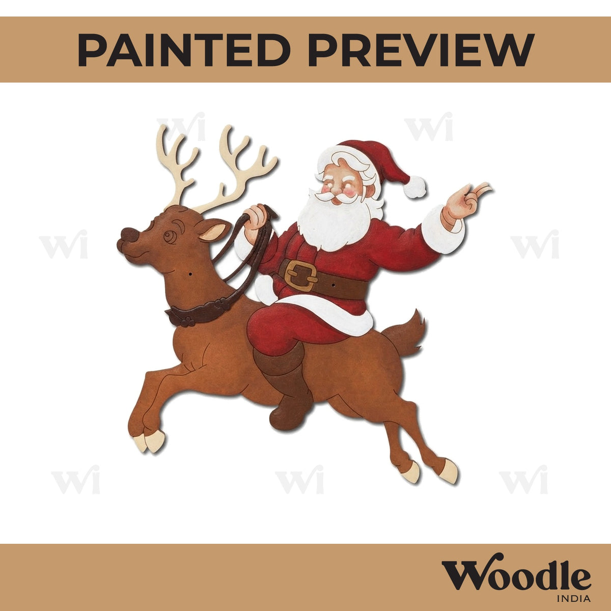 Santa Claus With Reindeer Christmas Pre Marked MDF Design 7