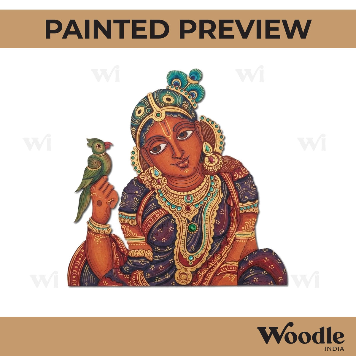 Saraswati Ji With Parrot Pre Marked MDF Design 1