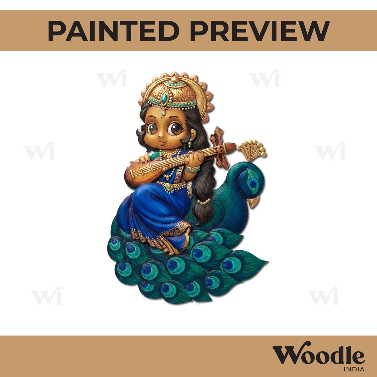Saraswati Ji With Peacock Pre Marked MDF Design 1