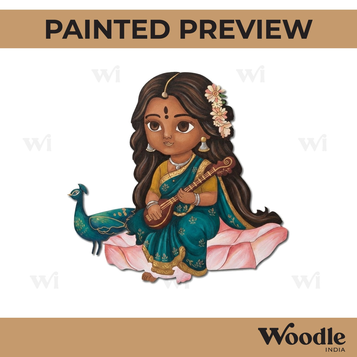 Saraswati Ji With Peacock Pre Marked MDF Design 2