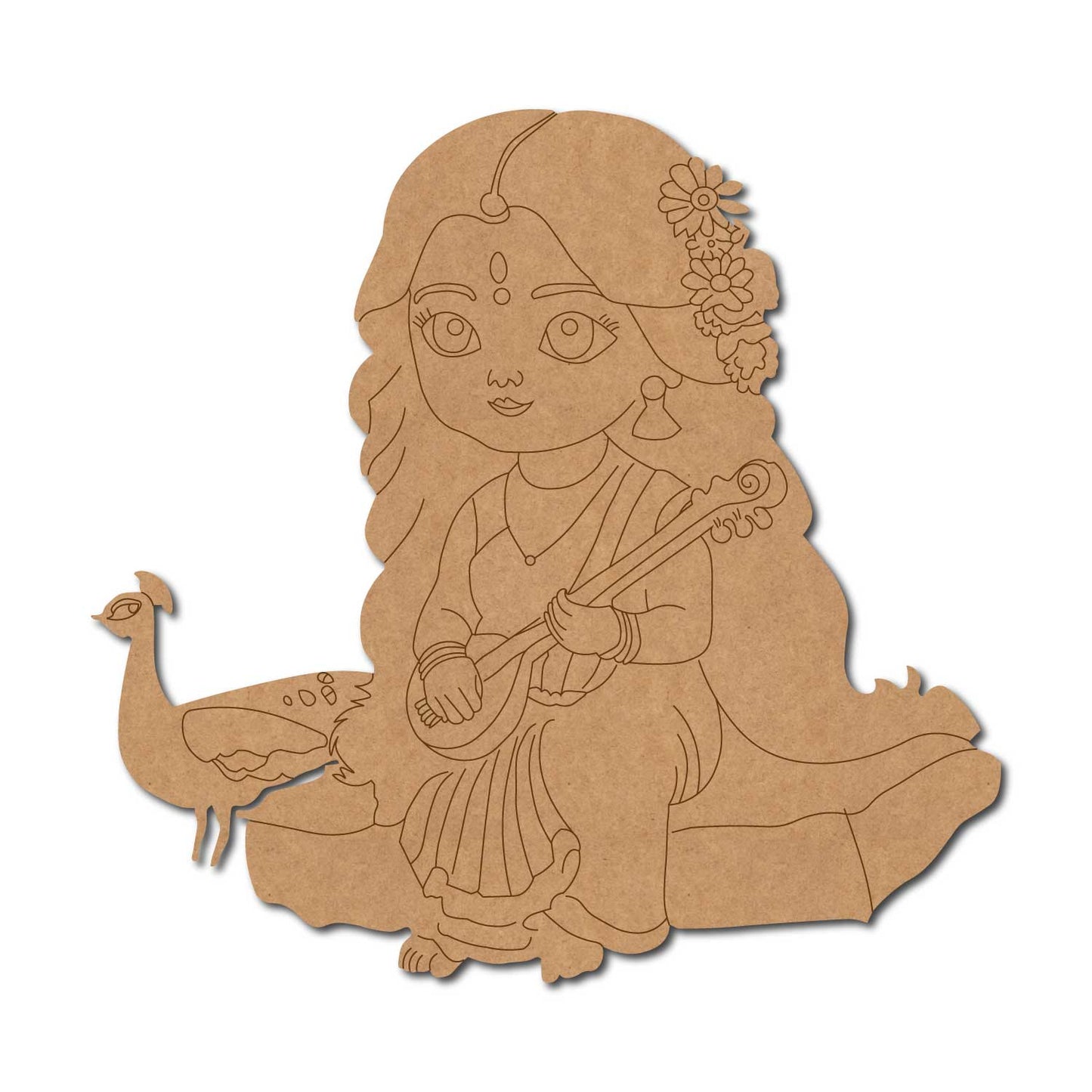 Saraswati Ji With Peacock Pre Marked MDF Design 2
