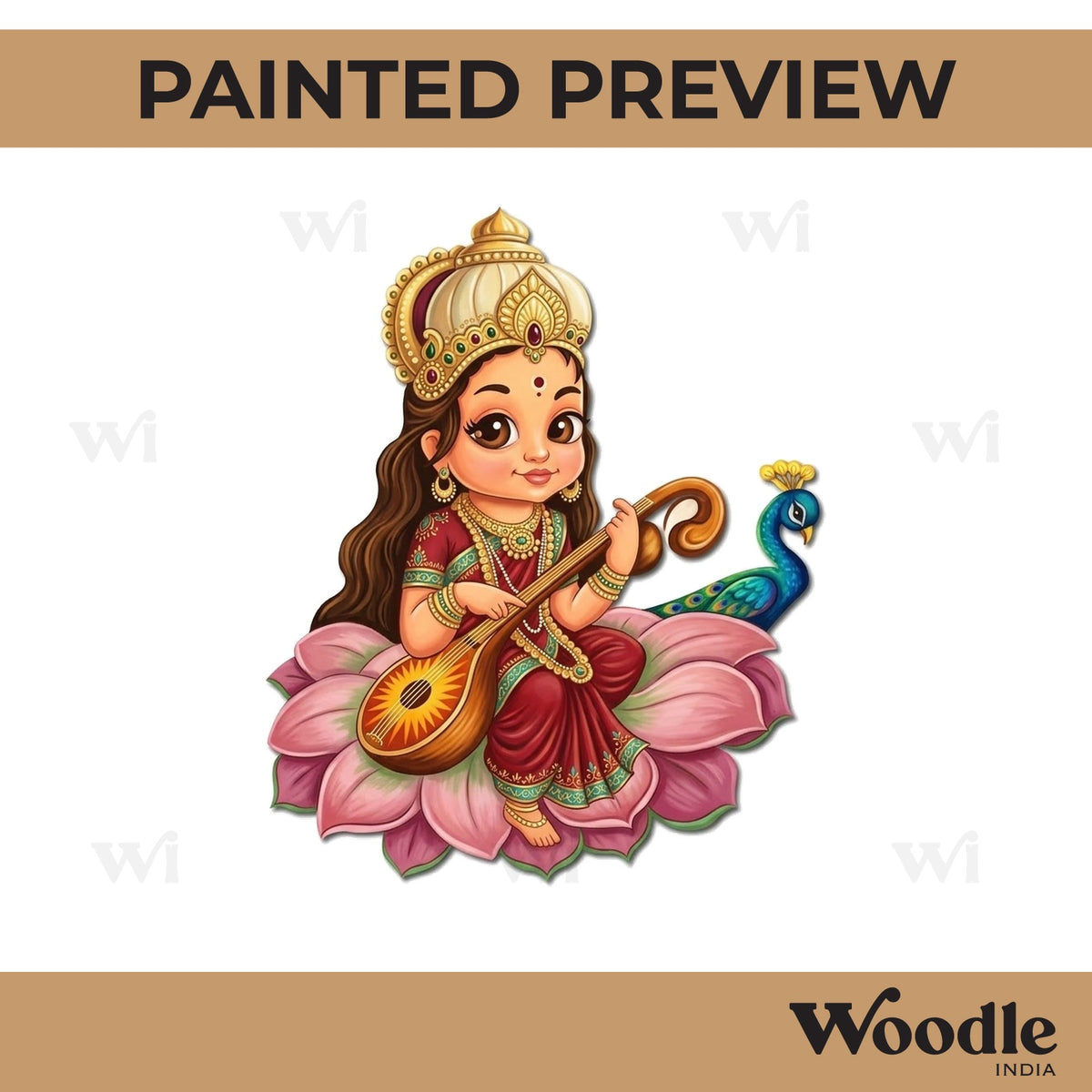 Saraswati Ji With Sitar Pre Marked MDF Design 1