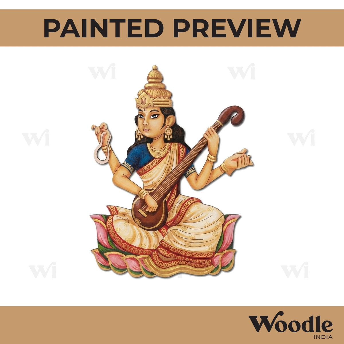 Saraswati Ji With Sitar Pre Marked MDF Design 2