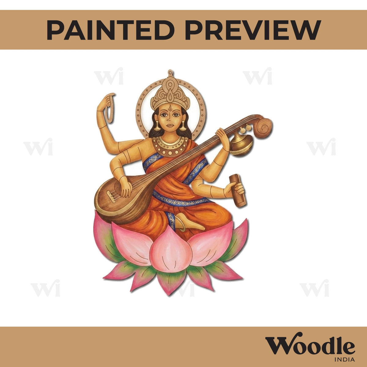 Saraswati Ji With Sitar Pre Marked MDF Design 3