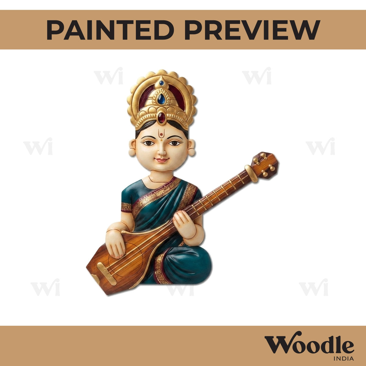 Saraswati Ji With Sitar Pre Marked MDF Design 4