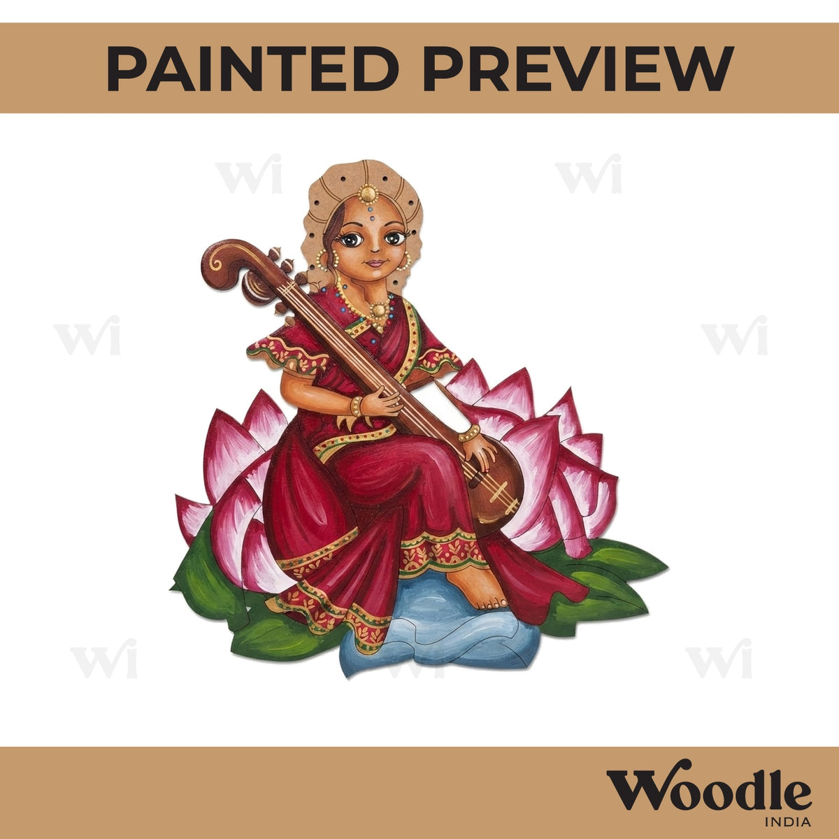 Saraswati Ji With Sitar Pre Marked MDF Design 7