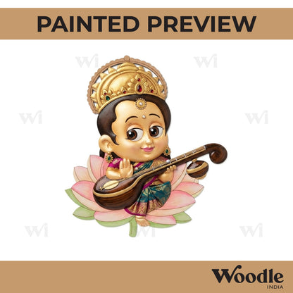 Saraswati Ji With Sitar Pre Marked MDF Design 8