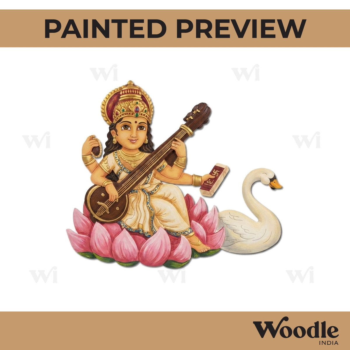 Saraswati Ji With Swan Pre Marked MDF Design 1