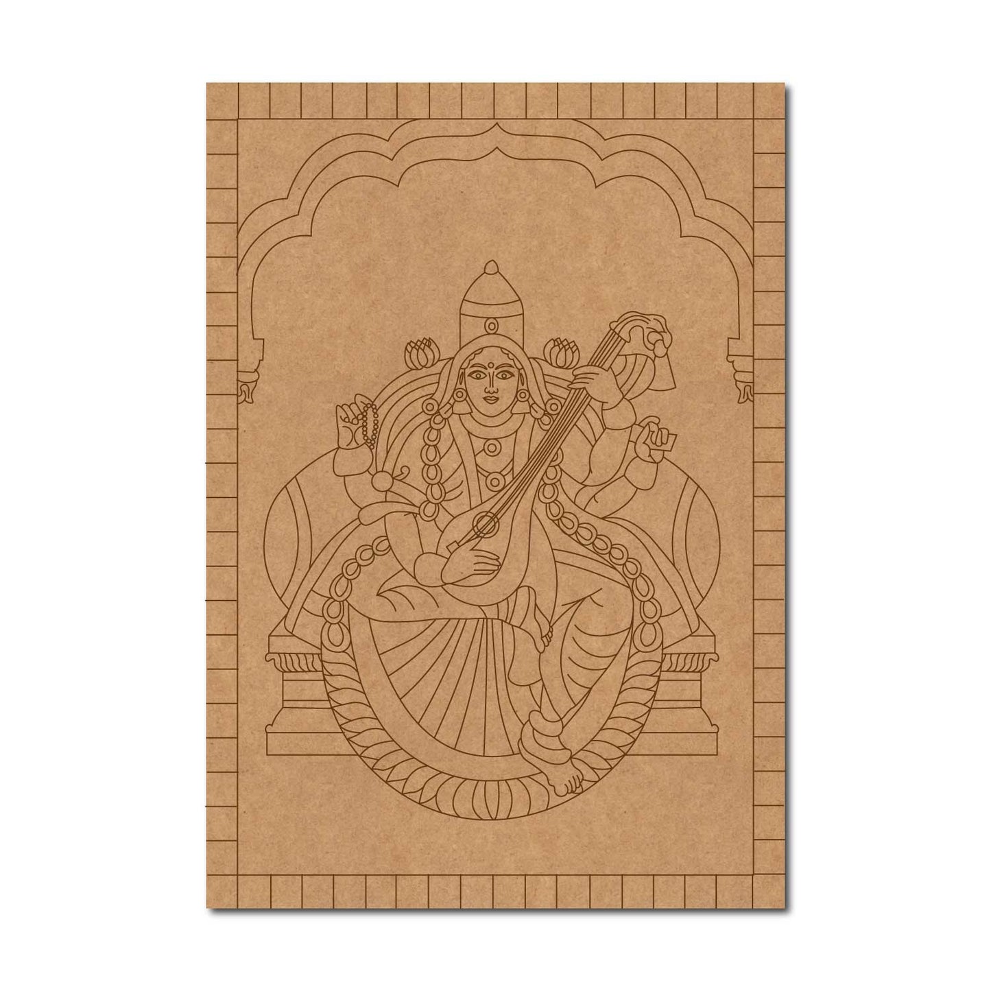 Saraswati Ji With Veena Pre Marked Base MDF Design 1