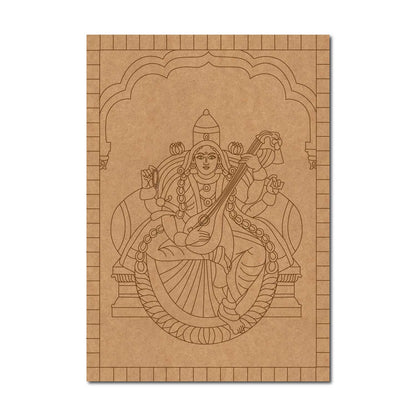 Saraswati Ji With Veena Pre Marked Base MDF Design 1