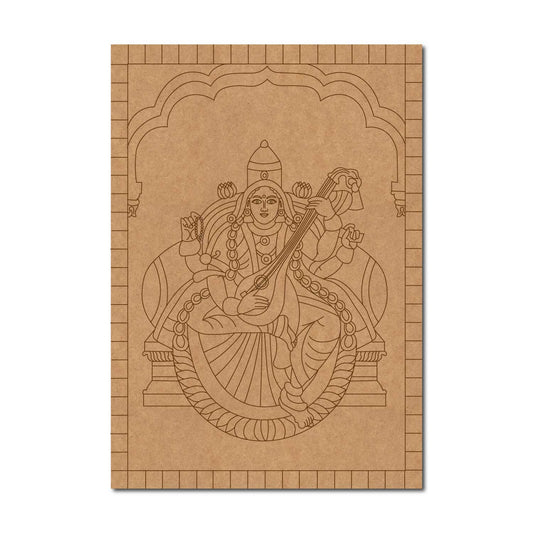 Saraswati Ji With Veena Pre Marked Base MDF Design 1