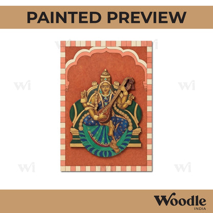 Saraswati Ji With Veena Pre Marked Base MDF Design 1