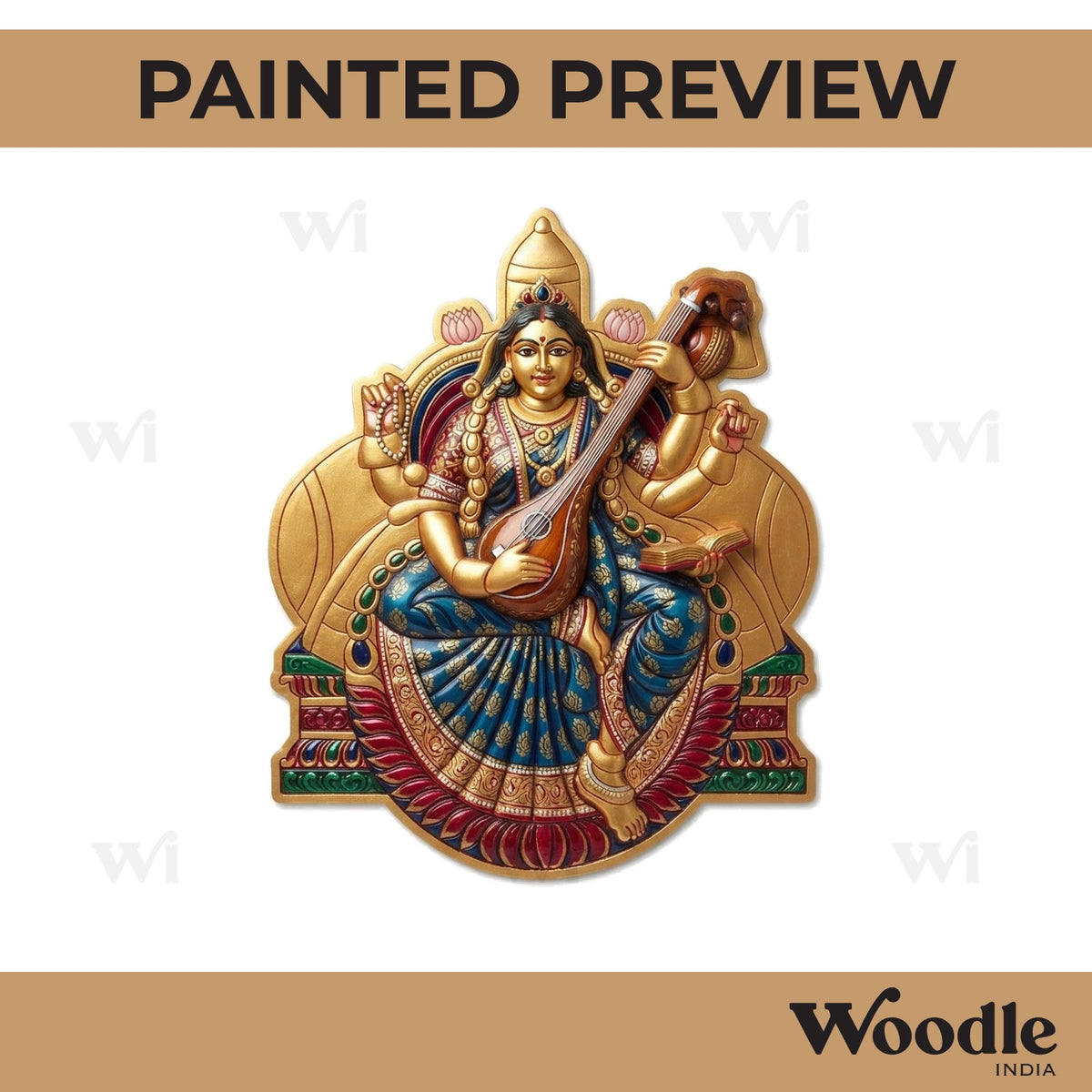 Saraswati Ji With Veena Pre Marked MDF Design 1