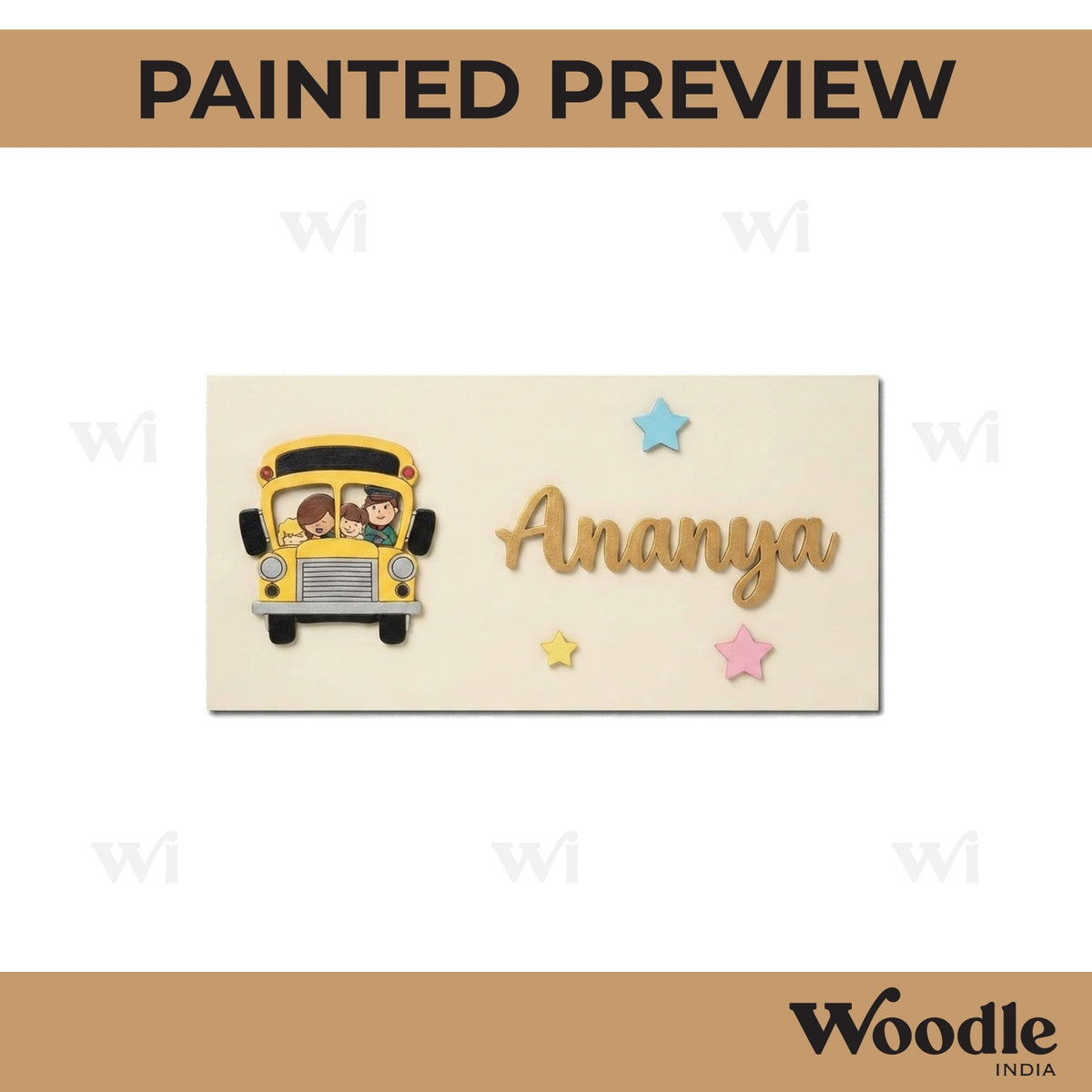 School Bus Kids Nameplate MDF Design 1