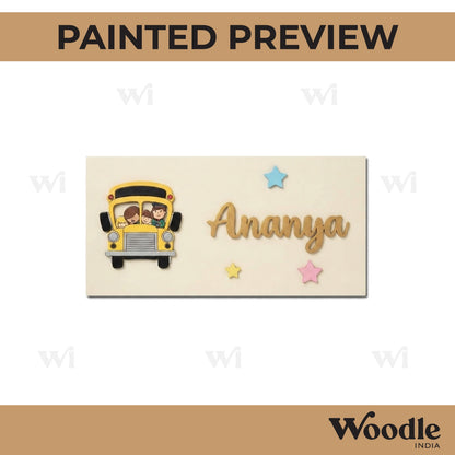 School Bus Kids Nameplate MDF Design 1