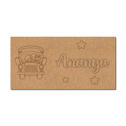 School Bus Kids Nameplate MDF Design 1