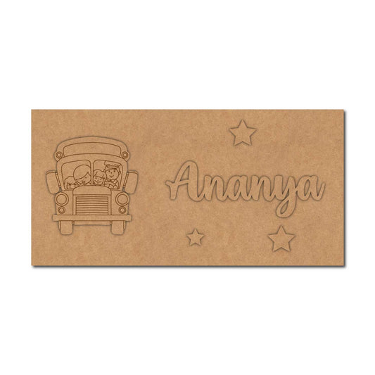 School Bus Kids Nameplate MDF Design 1