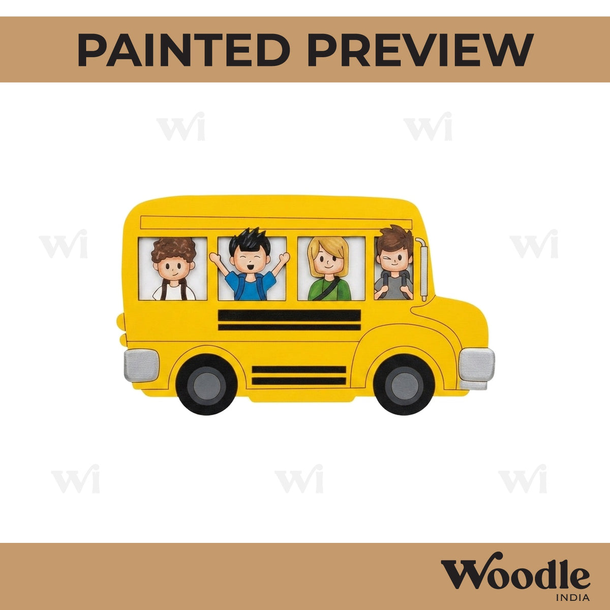 School Bus With Kids Pre Marked MDF Design 1