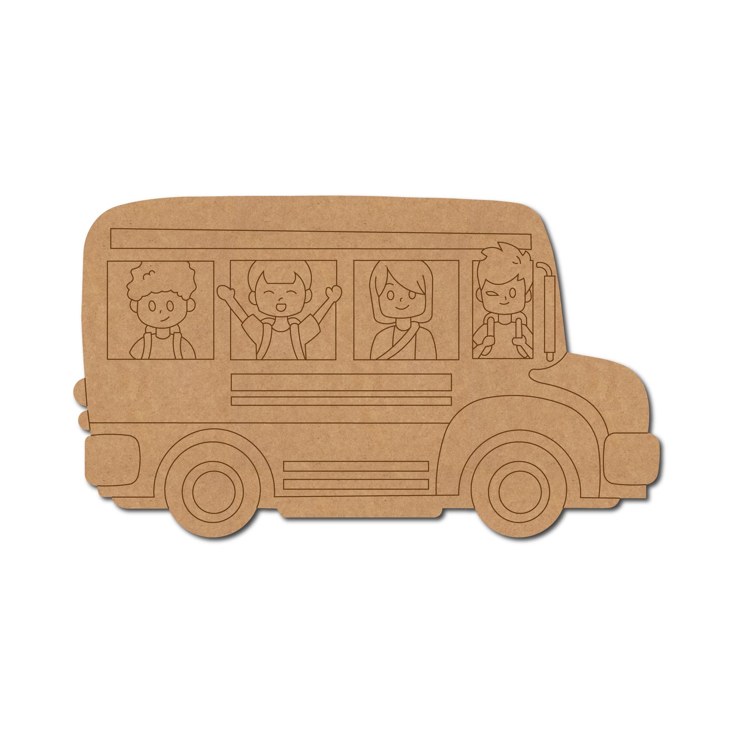 School Bus With Kids Pre Marked MDF Design 1