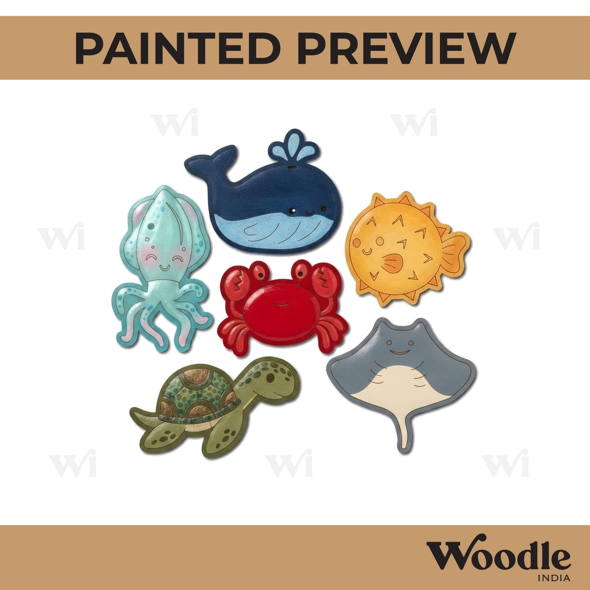 Sea Creatures Set Pre Marked MDF Design 1