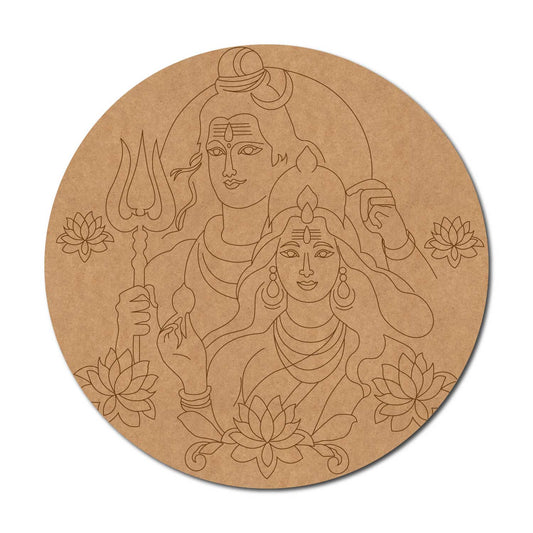 Shiv Ji And Parvati Pre Marked Round MDF Design 1