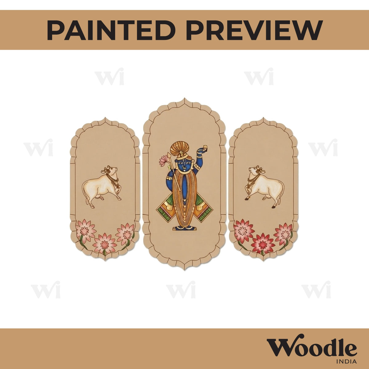 Shrinath Ji Pichwai Cow Set Pre Marked MDF Design 1