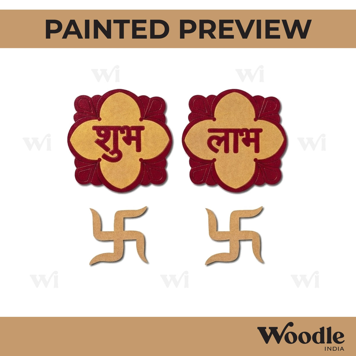 Shubh Labh Swastik Set Pre Marked MDF Design 1